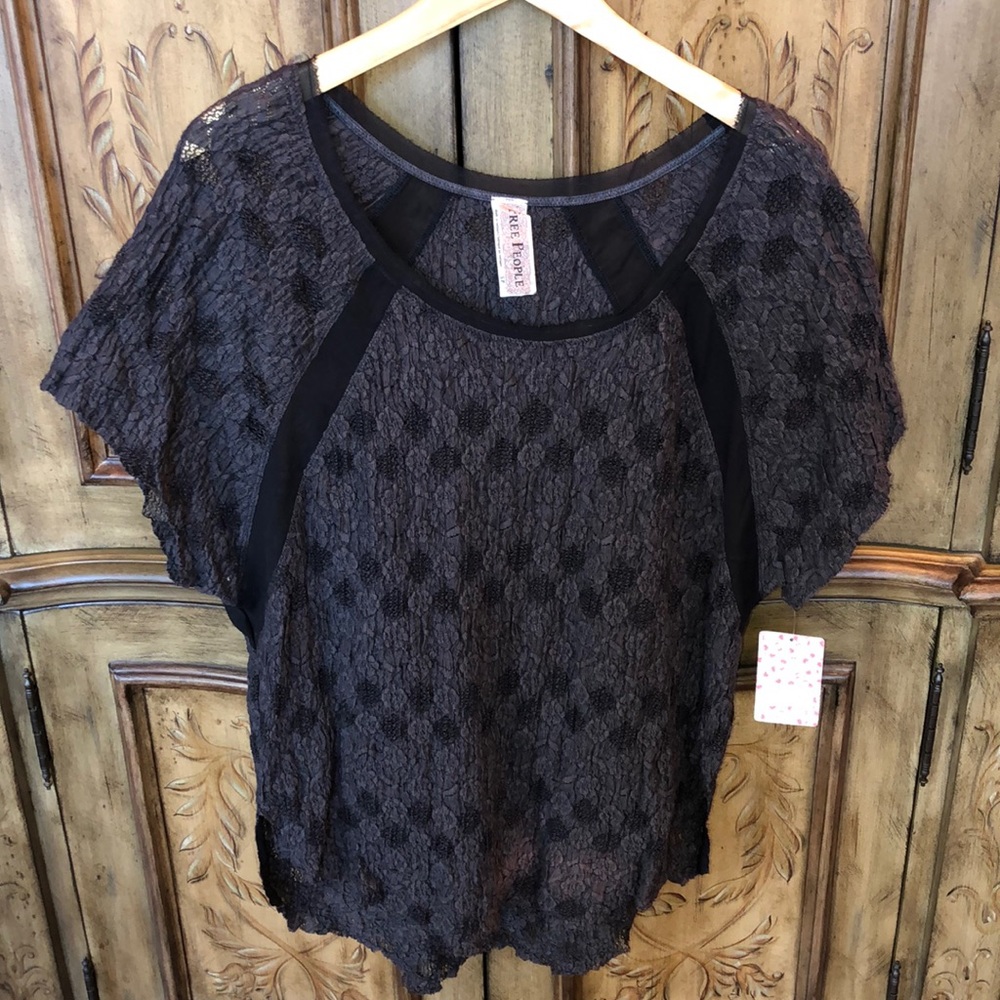 Free People Sheer Crinkle Lace Tunic Top